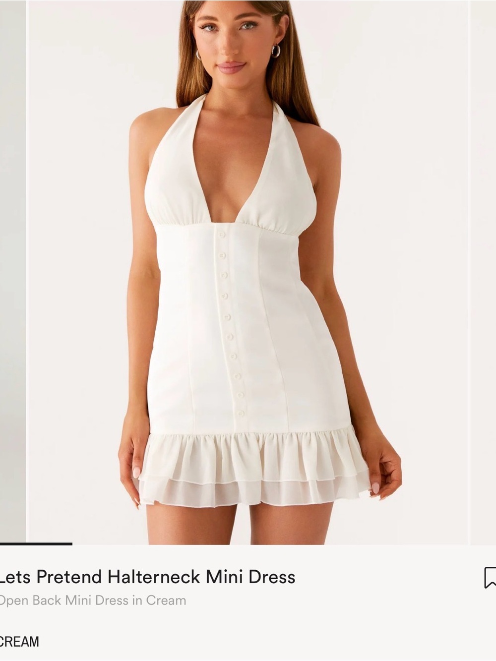 NWT Peppermayo Cream Halter Mini Dress with Ruffle Hem, 8